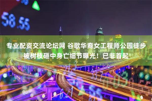 专业配资交流论坛网 谷歌华裔女工程师公园徒步被树枝砸中身亡细节曝光！已非首起